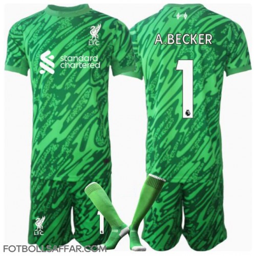 Liverpool Alisson Becker #1 Målvakt Bortadräkt Barn 2024-25 Kortärmad (+ Korta byxor)